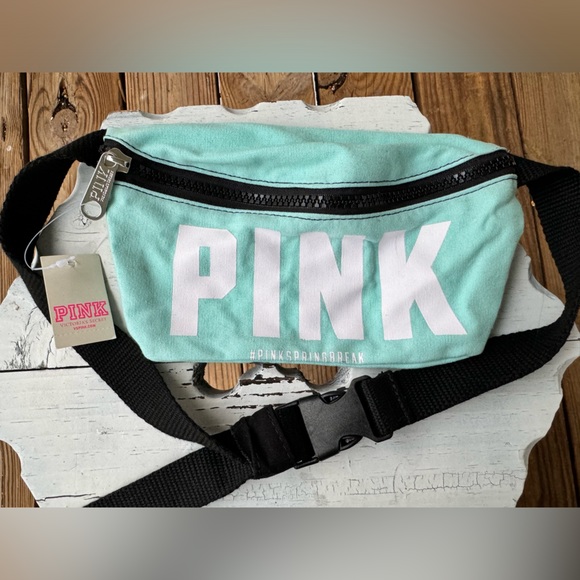 PINK Victoria's Secret Handbags - NWT Victoria Secret PINK Mint Green Fanny Pack Waist Belt Bag White Logo